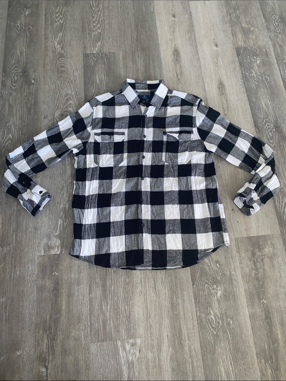 George Black and White Buffalo Plaid Button-Down Shirt
